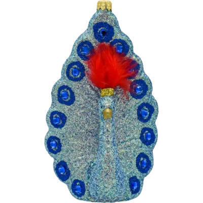 Bombka szklana figurka Paw z piórami: Blue Glamour