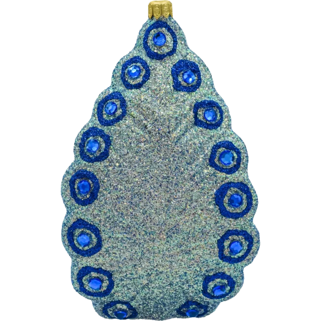 Bombka szklana figurka Paw z piórami: Blue Glamour tył