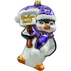 Bombka szklana figurka Pingwin w czapce Świętego Mikołaja