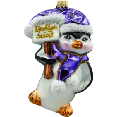 Bombka szklana figurka Pingwin w czapce Świętego Mikołaja