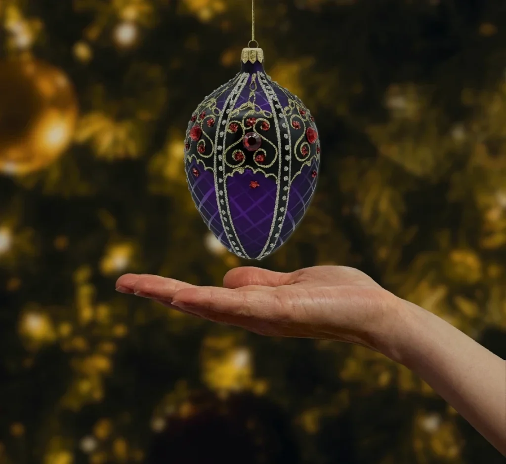 Bombka szklana Ekskluzywne Jajo Faberge: czarno-purpurowe realne zdjęcie