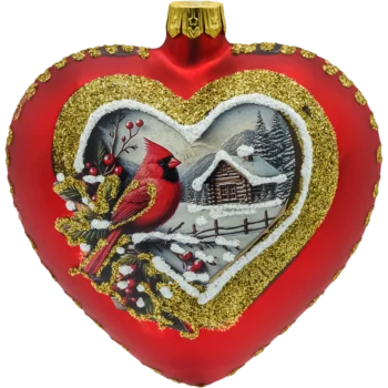 Bombka serce decoupage z ptakiem: czerwona
