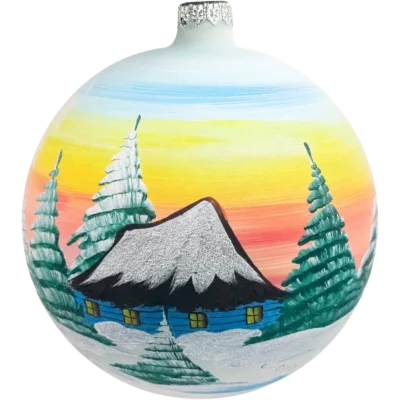 Bombka szklana na zamówienie Niebieska chata, front