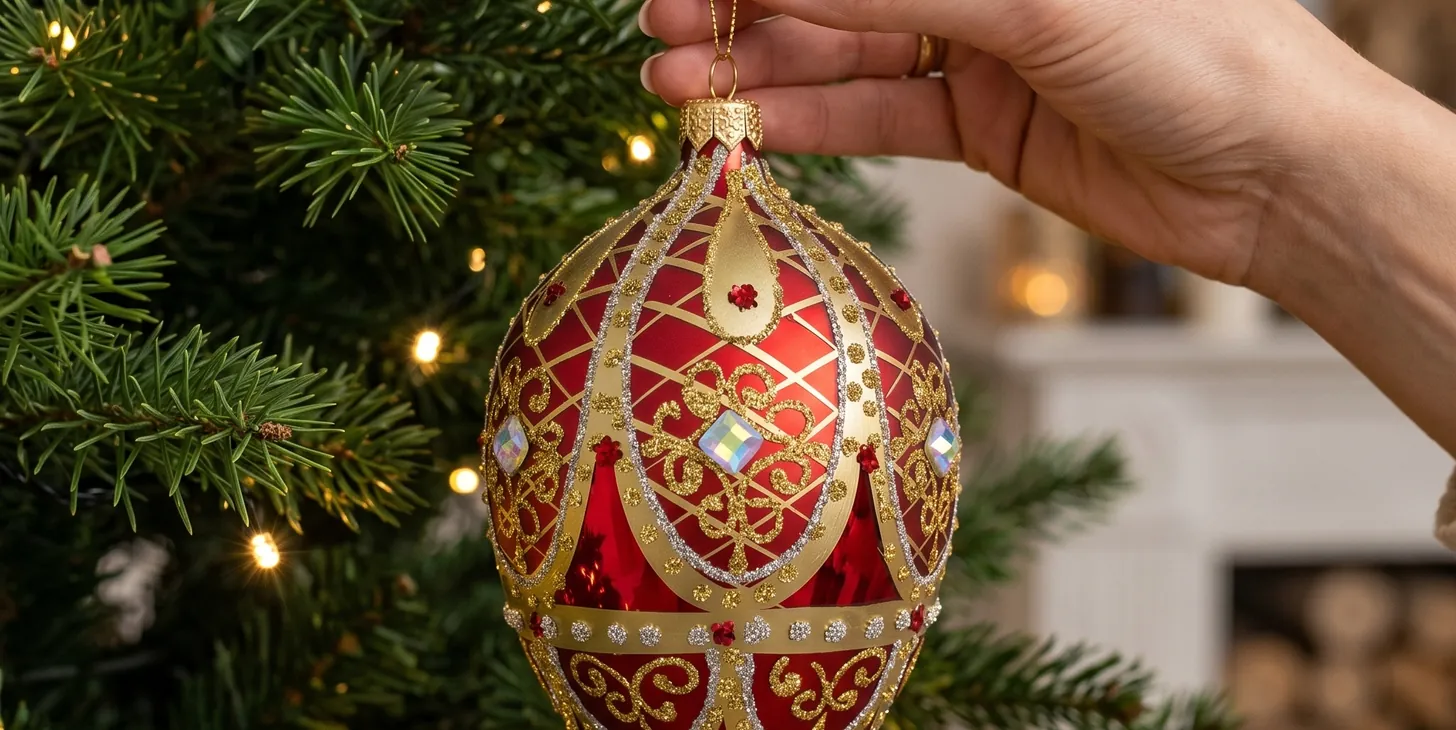 Szklane jajo Fabergé – bogato zdobiona, luksusowa ozdoba choinkowa